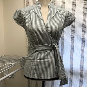 Kimono Blouse in White/Navy/Teal/Olive Stripe